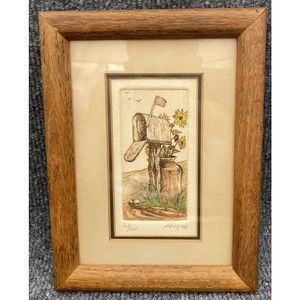 Keith Lee Framed Signed Numbered 23/300 Color Etching Print Country Mailbox 6x8"
